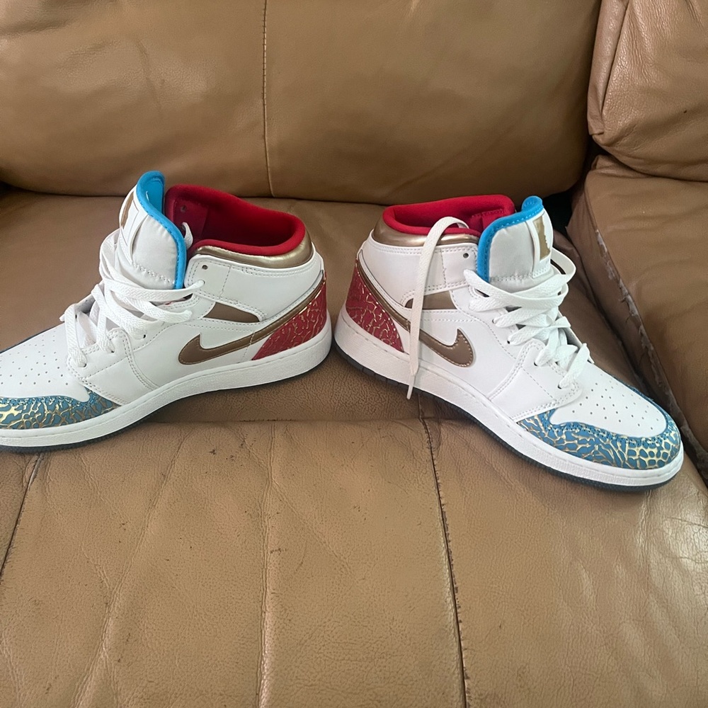 Jordan Kids White and Blue Sneakers